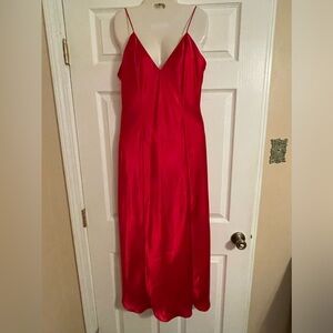 Glamorous vintage ruby red satin bias cut full length nightgown.